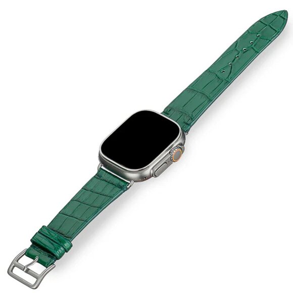 Premium Alligator Leather Band for Apple Watch - Green Color